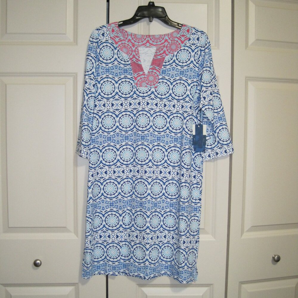 NWT Caribbean Joe Blue and Pink Geometric Midi Dress
